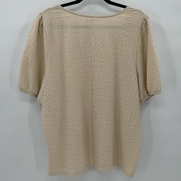 Maurices Womens Plus 2X Top Textured Stretch Cream Puff Sleeve Cottagecore Basic - Picture 2 of 12